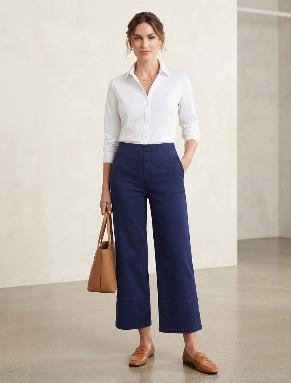 SPANX Supersmooth Stretch Twill Cropped Wide Leg Pants Blue Purple EUC Size L